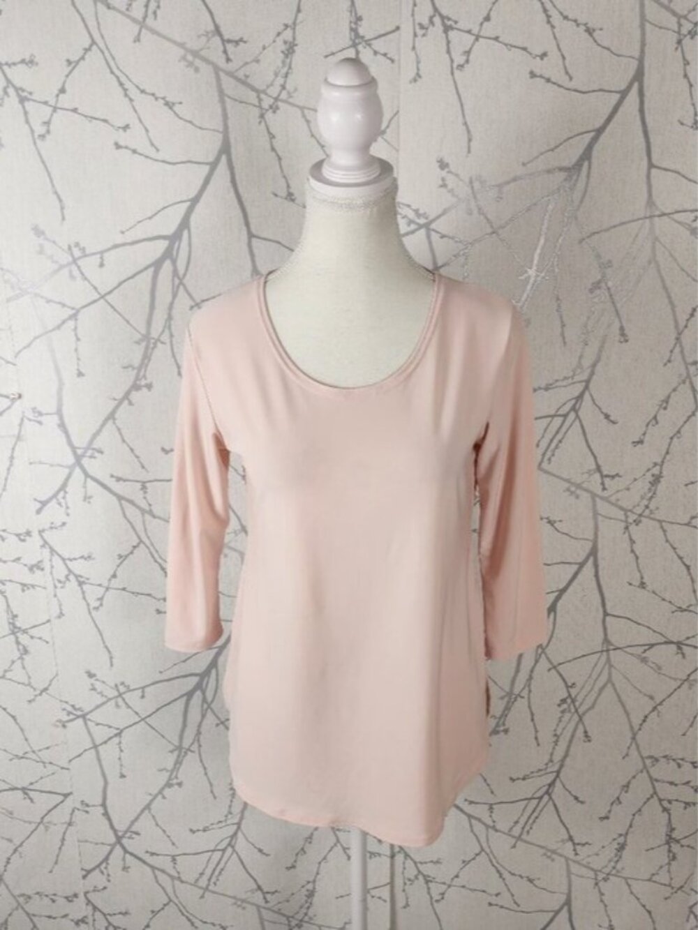 Sympli Blush Pink Stretch Knit Round Neck 3/4 Sleeve Top